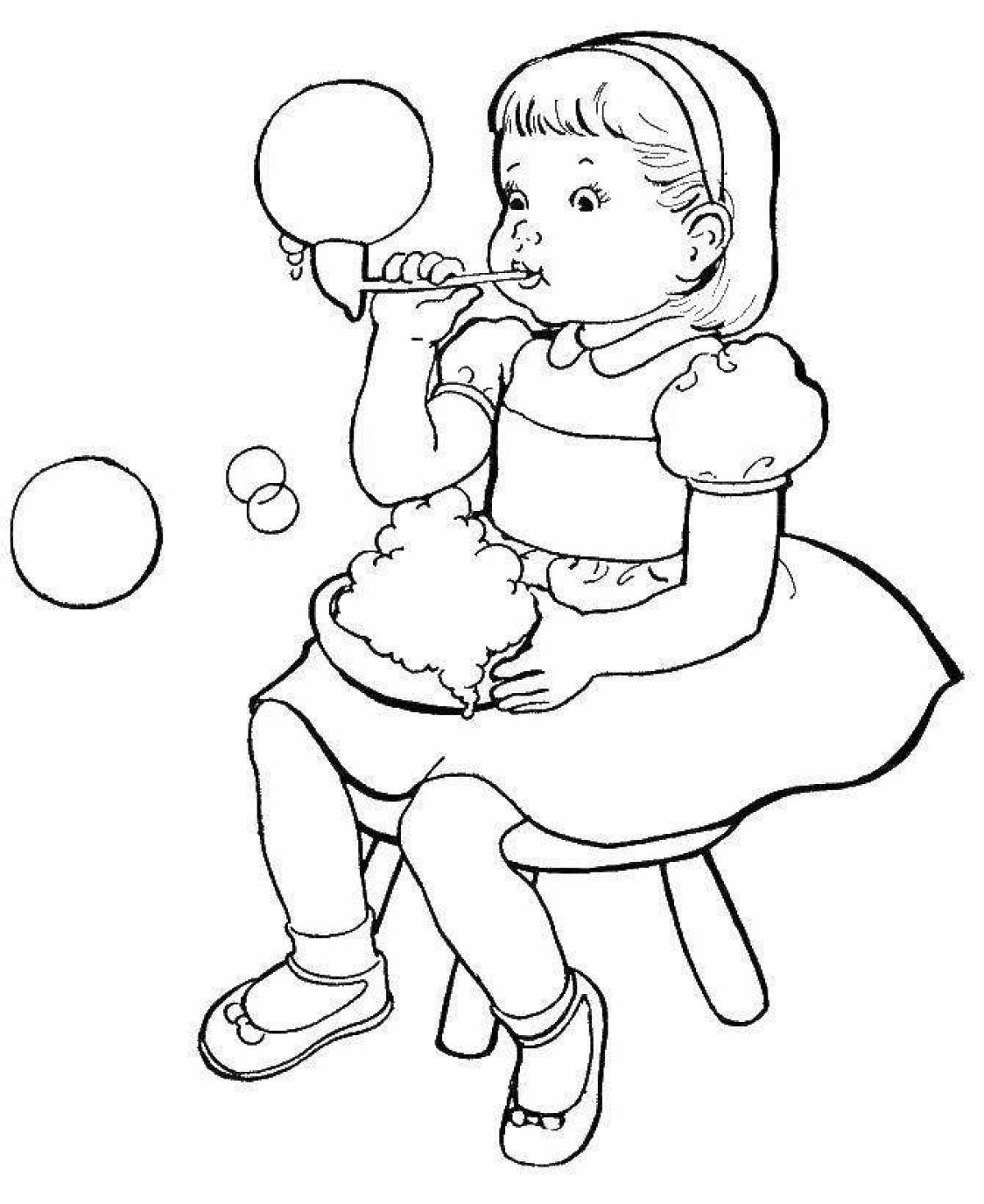 Девочка с мыльными пузырями раскраска