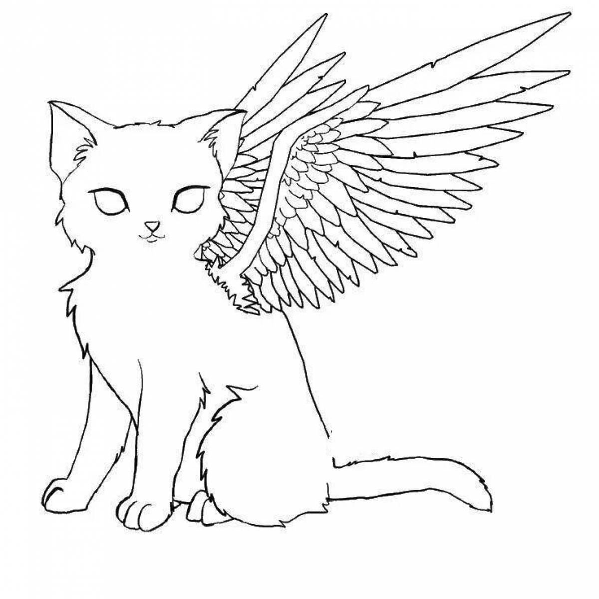 Раскраски кошки аниме с крыльями