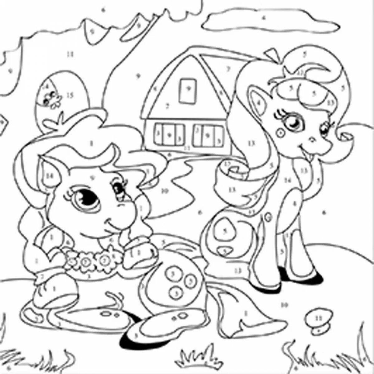 Coloring nice pony by numbers