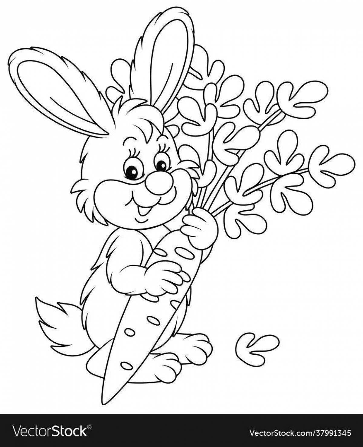 Красочная раскраска кролик с морковью