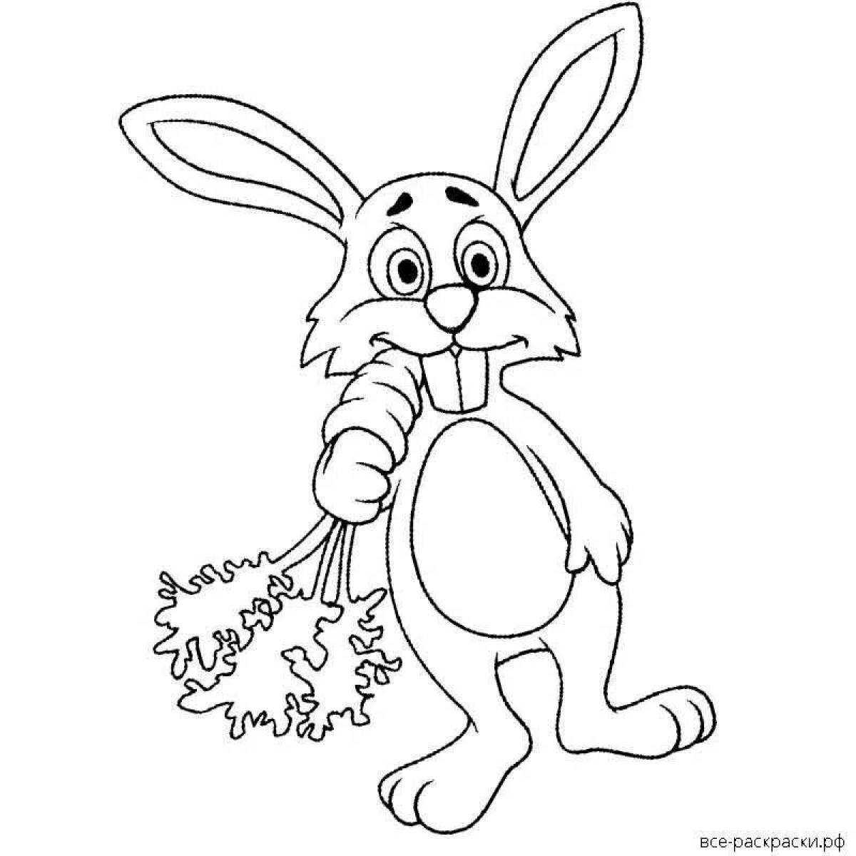 Забавная раскраска кролик с морковкой