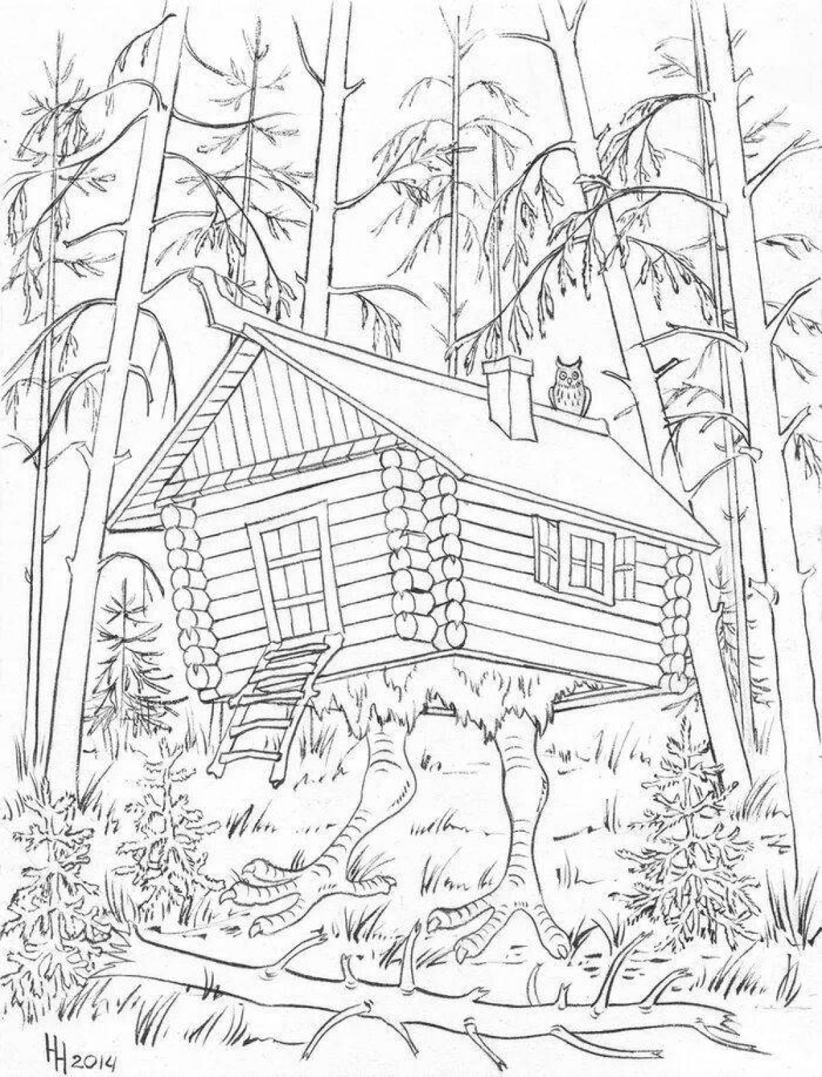 Мечтательная раскраска домик в лесу