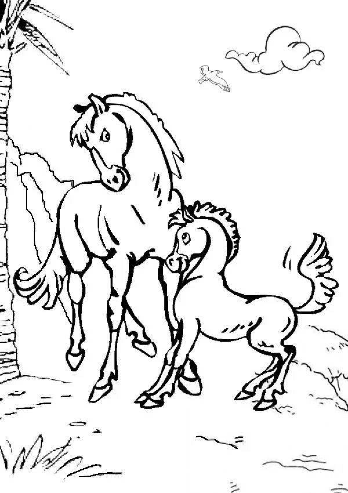 Яркая раскраска лошадь с жеребенком