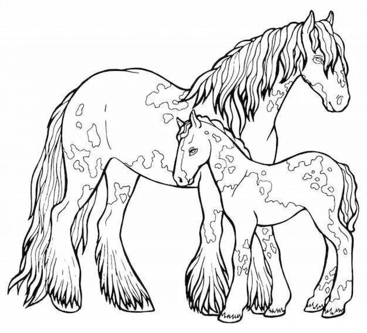 Цветущая раскраска лошадь с жеребенком