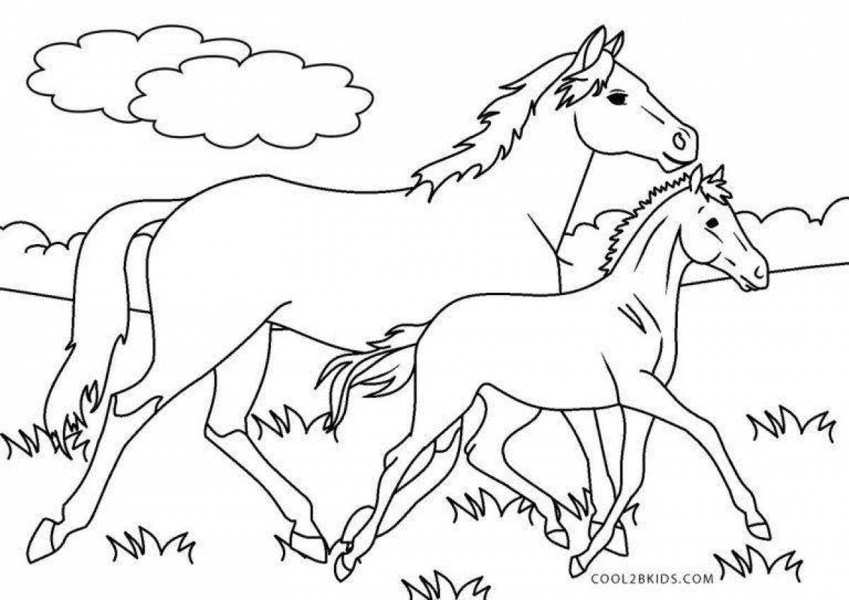 Светящаяся раскраска лошадь с жеребенком
