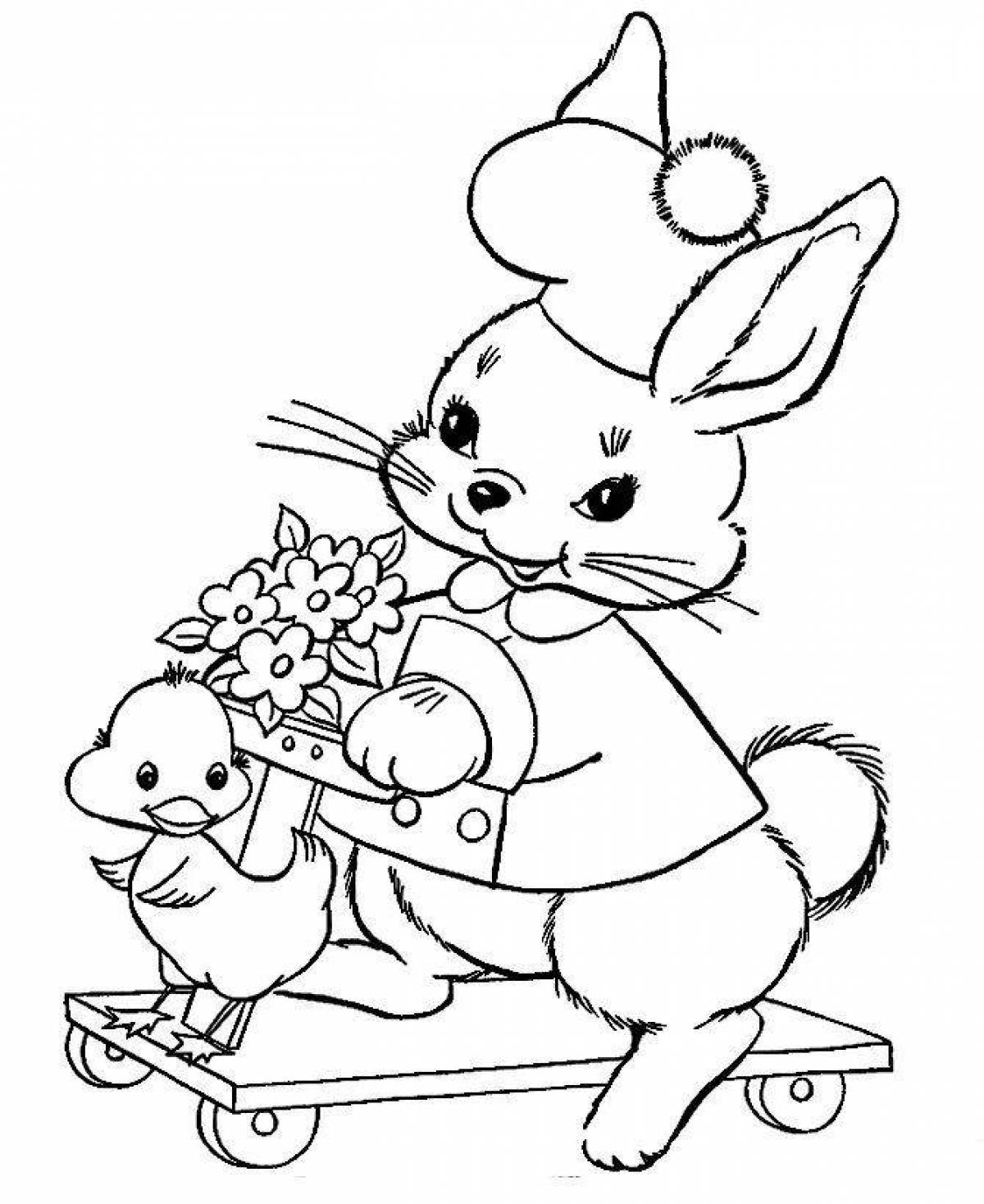 Joyful coloring cat and rabbit