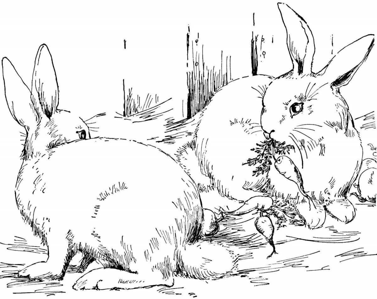 Coloring book of frolicking cats and rabbits