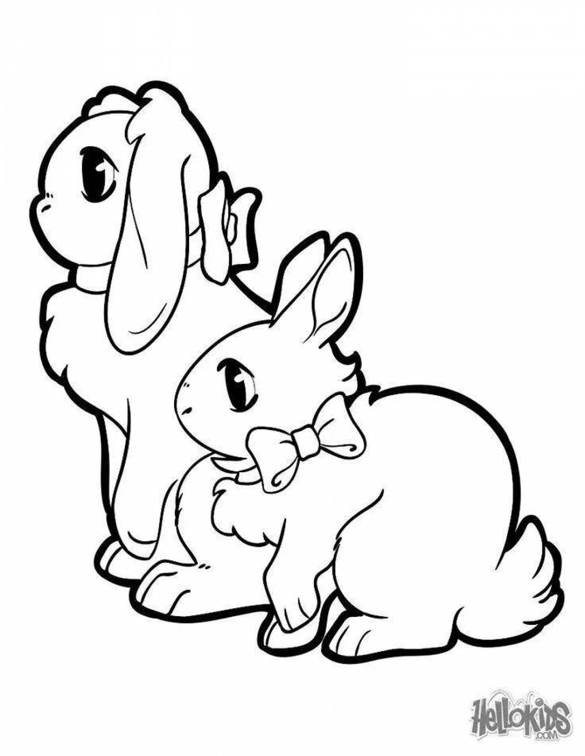 Bright coloring cat and rabbit