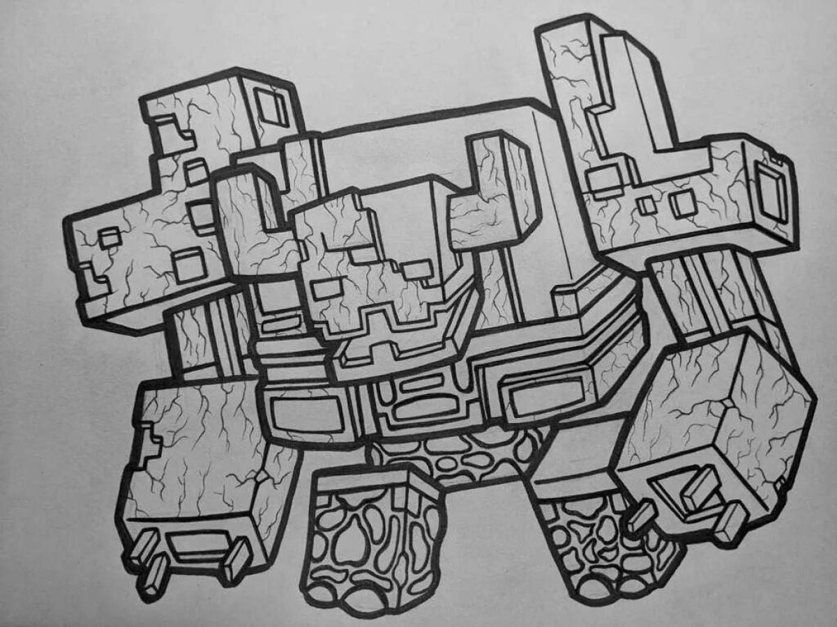 Colorful golem minecraft coloring page