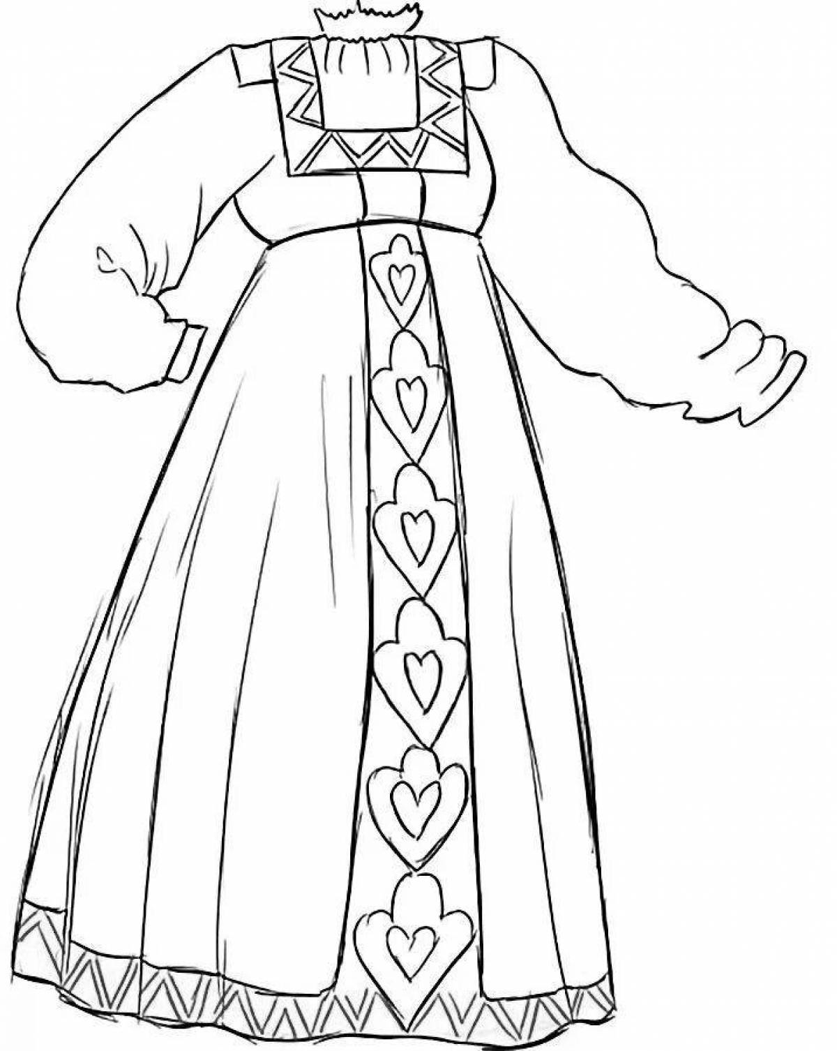 Coloring page magnificent Russian folk clothes