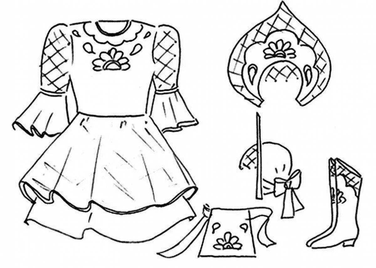 Coloring page beautiful Russian folk clothes