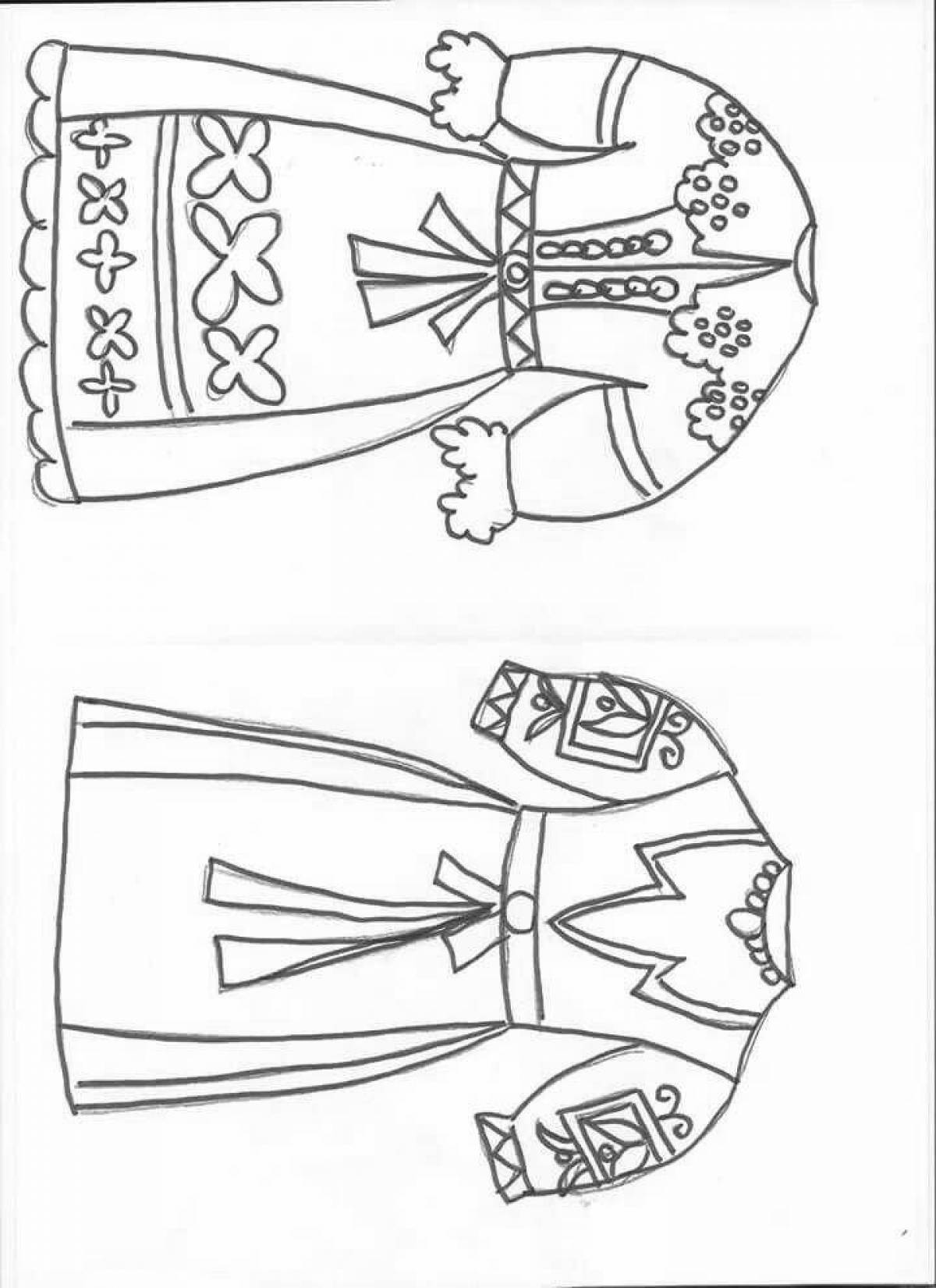 Coloring page elegant Russian folk clothes