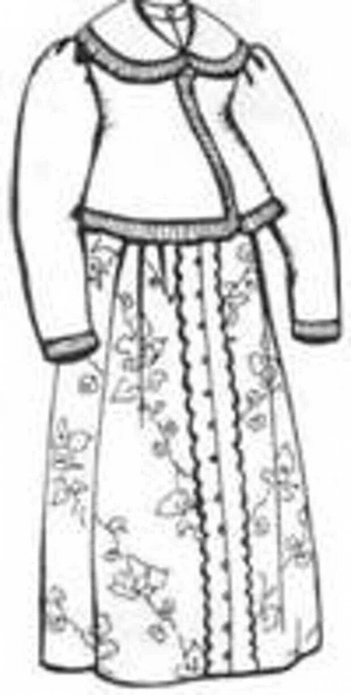 Coloring page dazzling Russian folk clothes