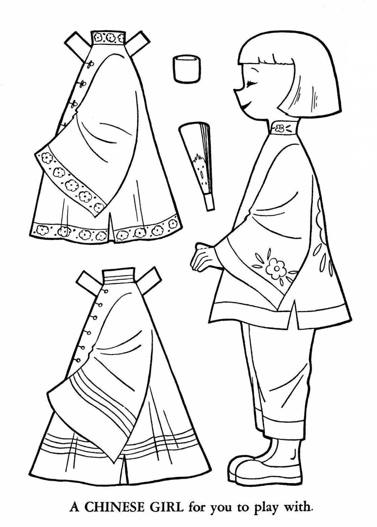 Coloring page Russian folk clothes filled with flowers