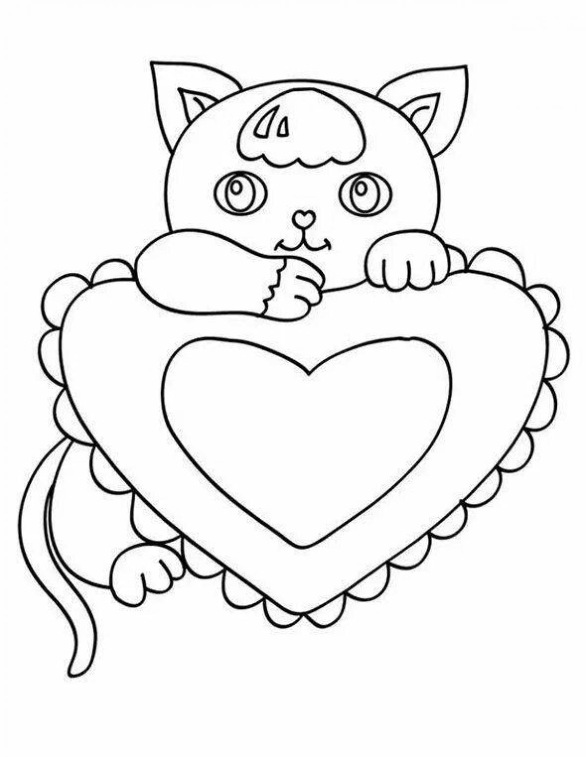 Фото Милый котенок с сердечком раскраска
