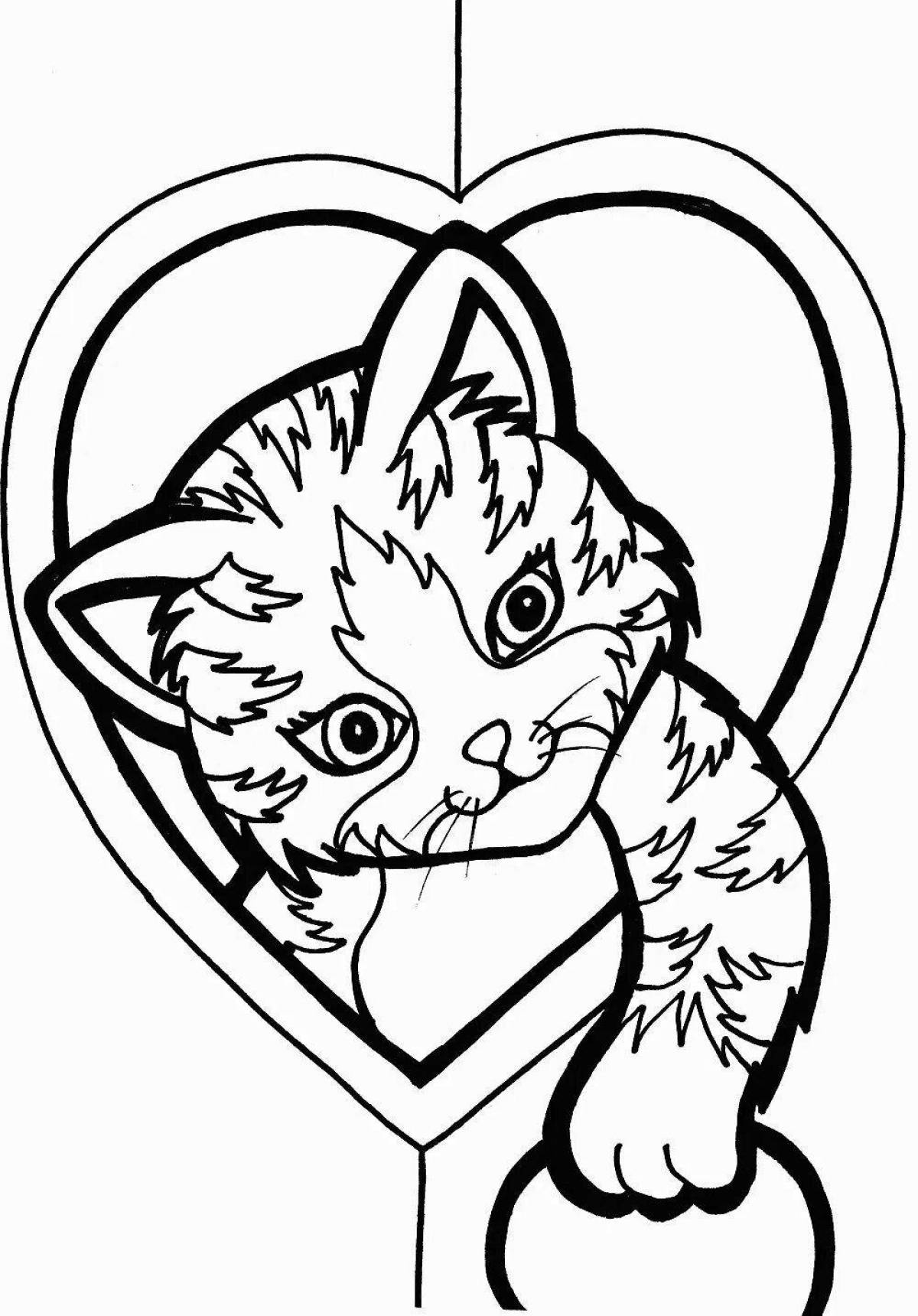 Фото Раскраска игривый котенок с сердечком