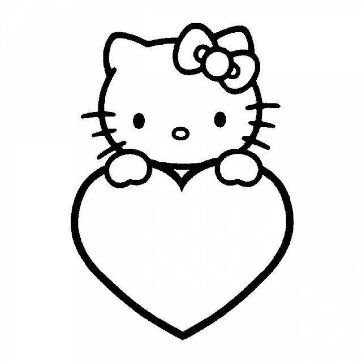 Фото Раскраска озорной котенок с сердечком