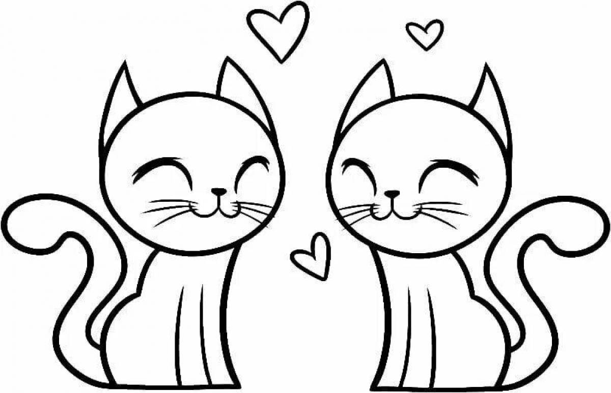 Coloring page gentle kitten with a heart