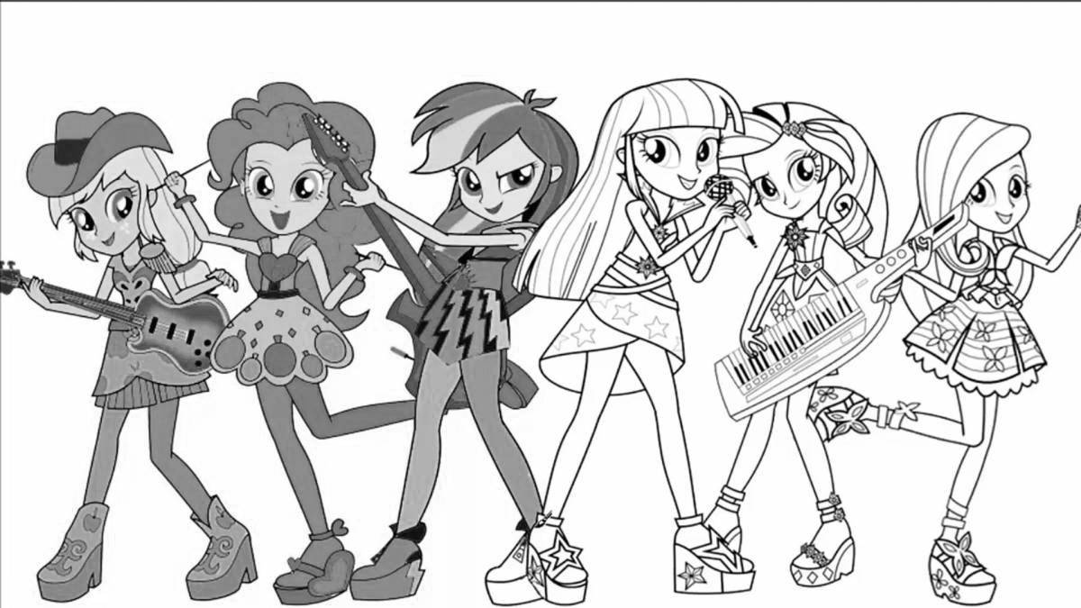 Color-zany coloring page girls rainbow friends