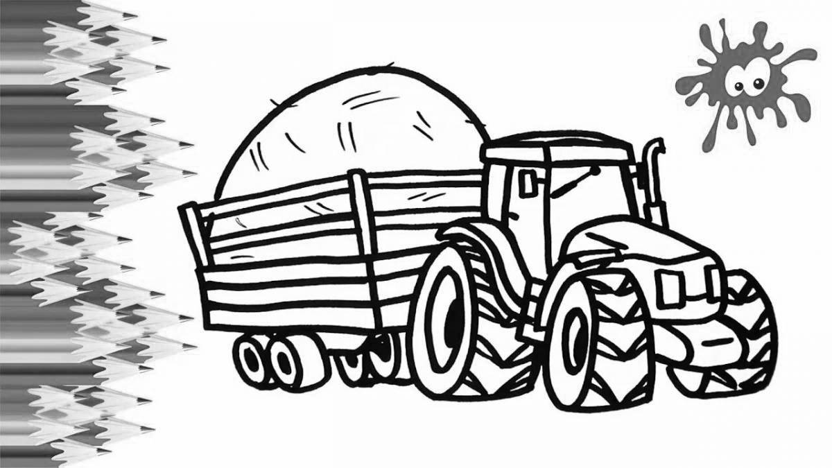 Сияющий синий трактор через поля