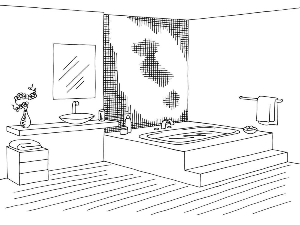 Волшебная страница для раскраски ванной комнаты тока бока