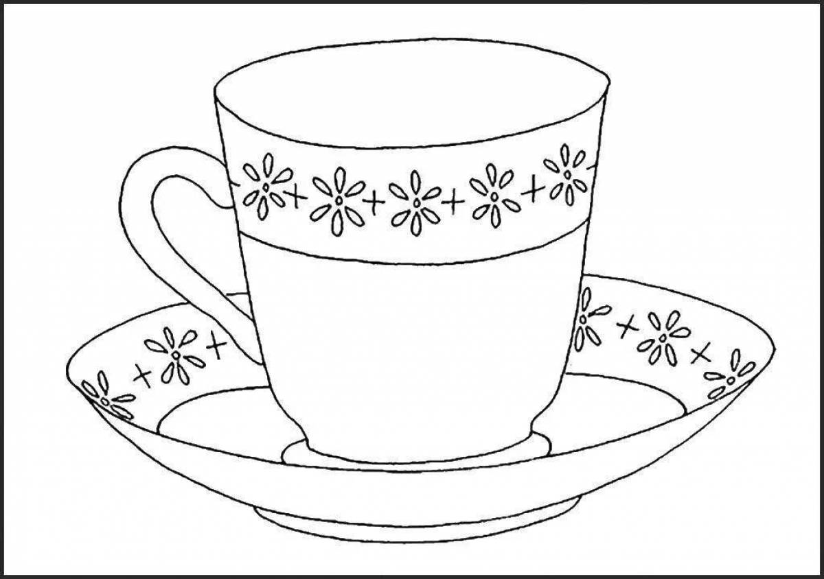 Coloring page beautiful tea cup and saucer