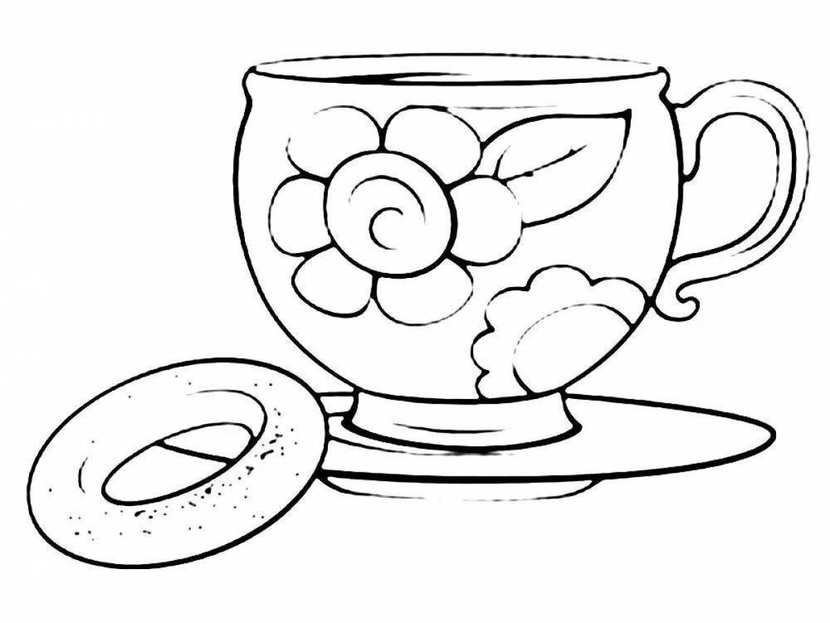 Delicious tea cup and saucer coloring page