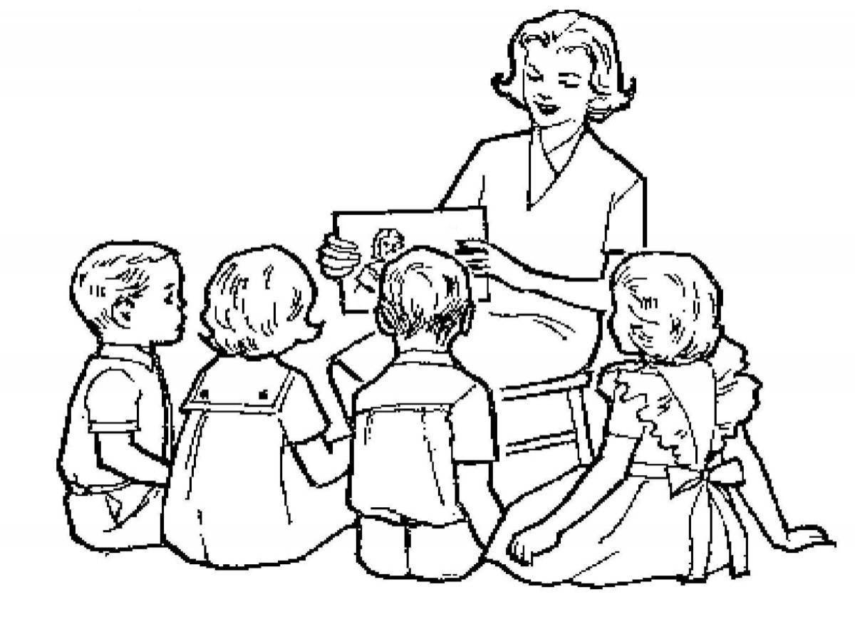 Explosion of Color: Teacher and Children coloring page