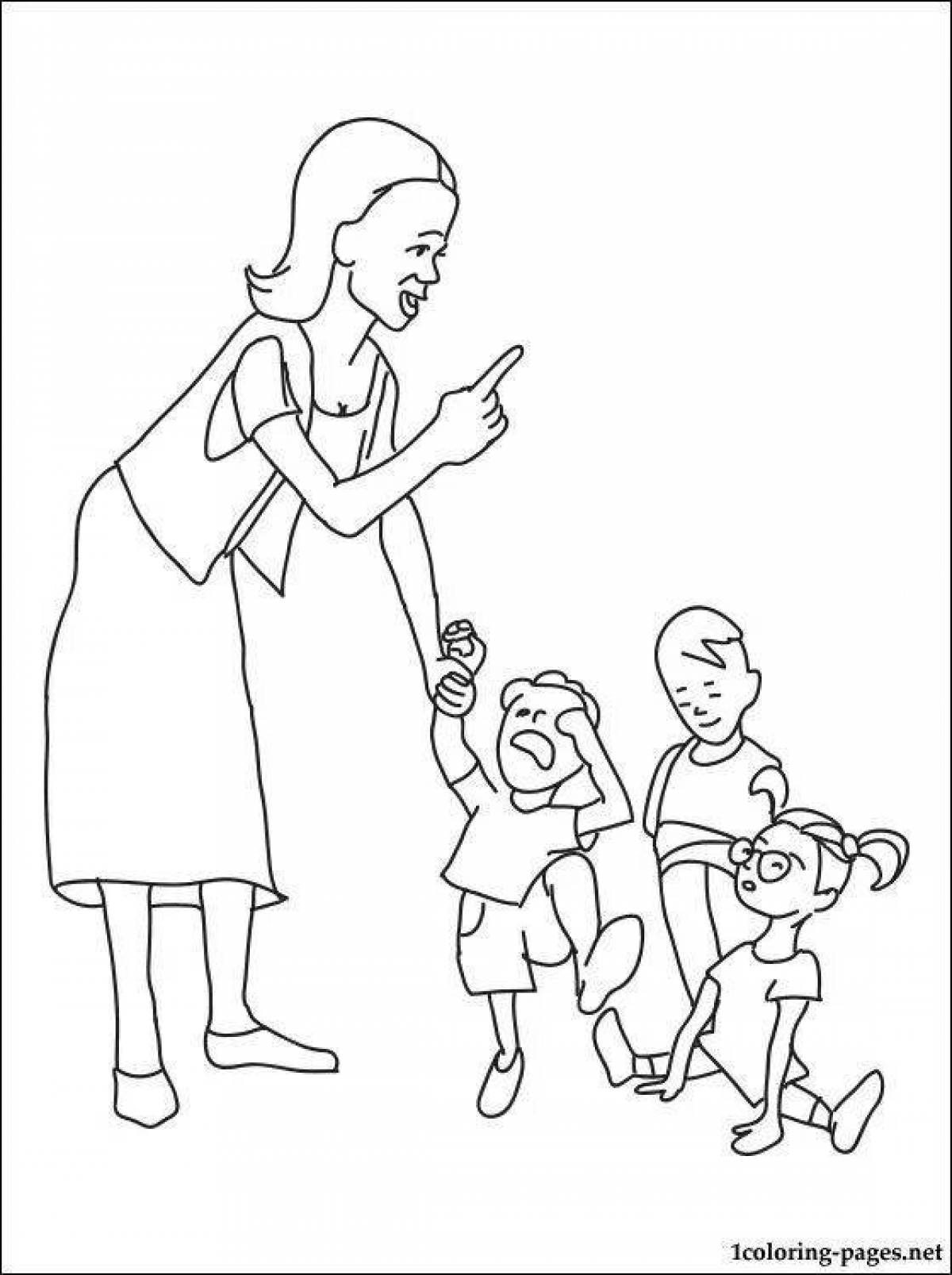 Colour-loving teacher and children coloring pages
