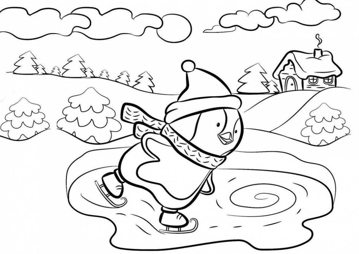 Playful thin ice coloring page