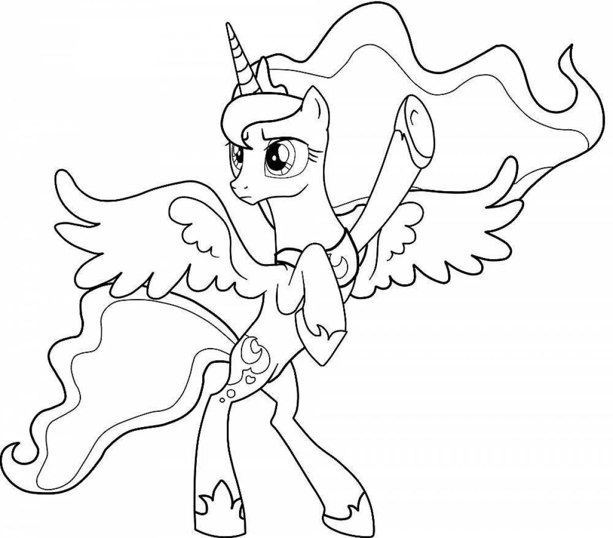 Coloring page glowing pony turn on