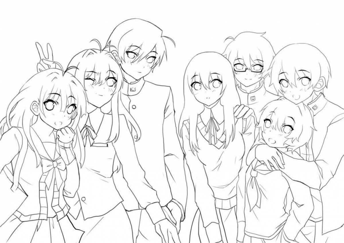 Coloring page of kind anime people