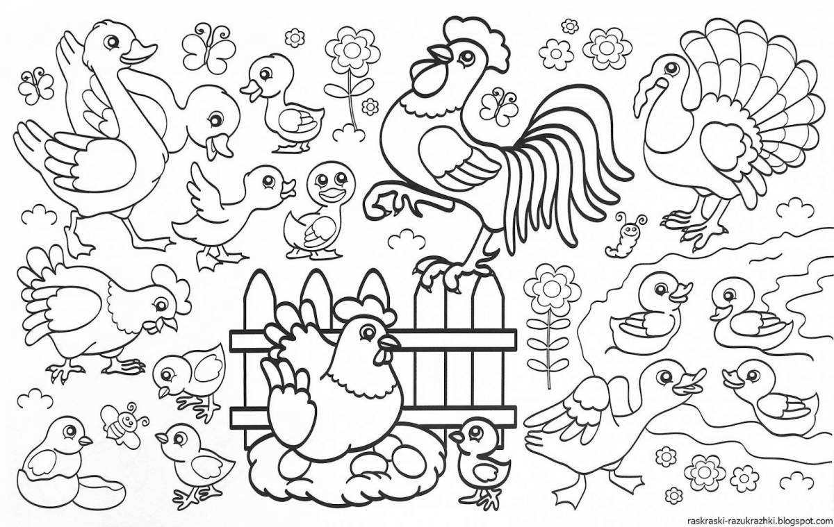Bird yard coloring page