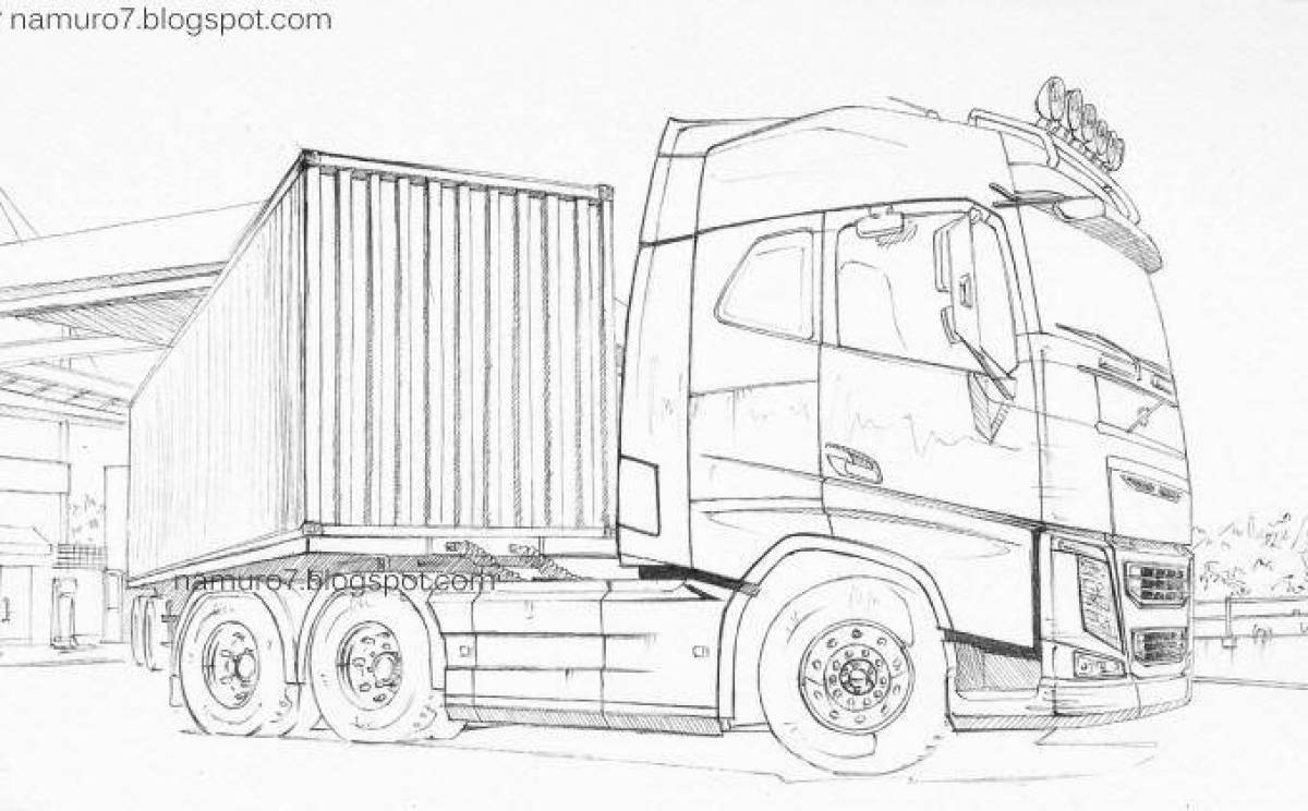 Раскраска величественный грузовик volvo
