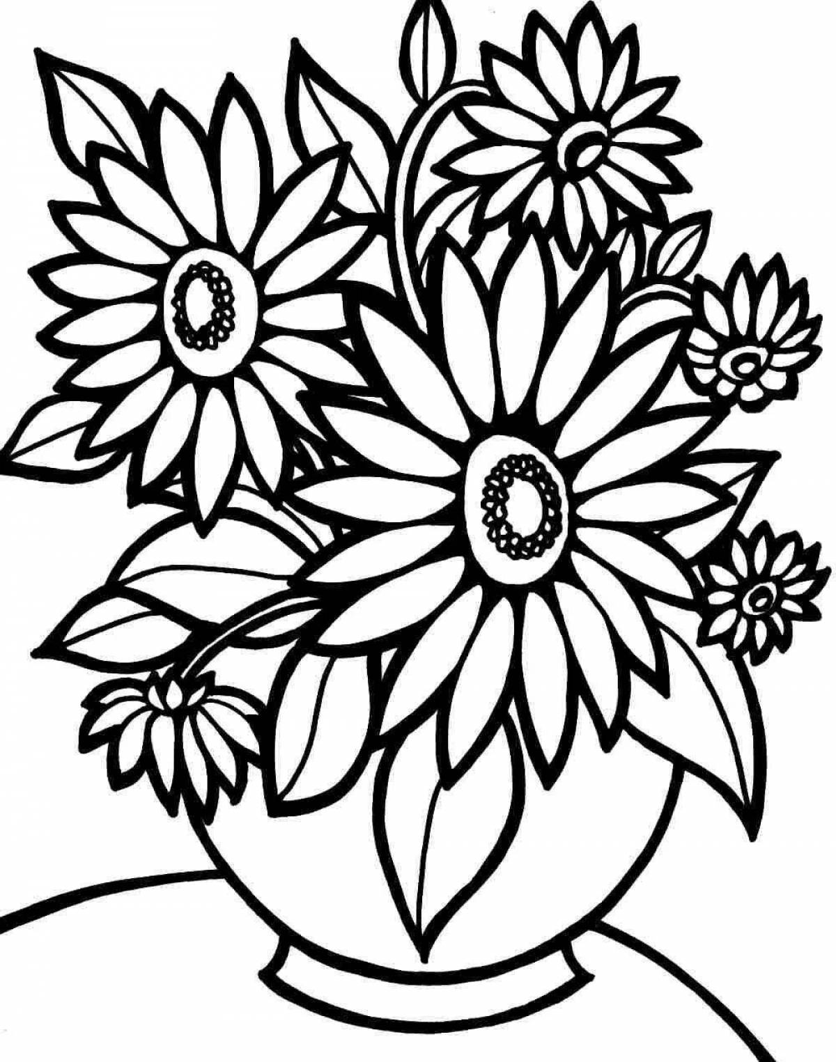Glitter coloring flower drawing