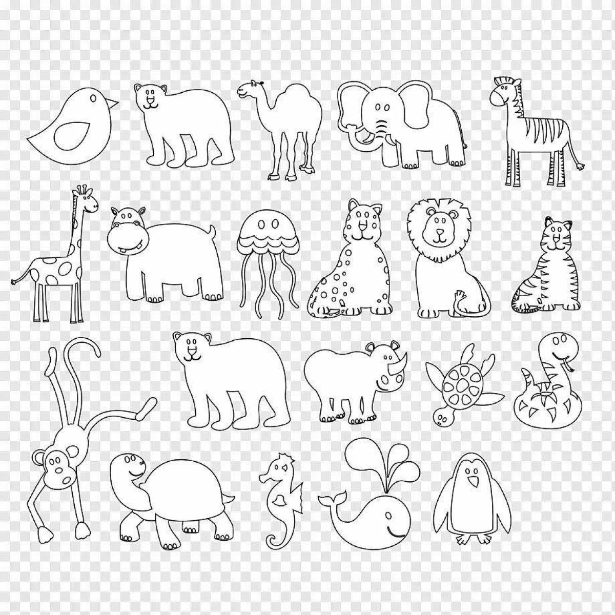 Веселая раскраска «много животных»