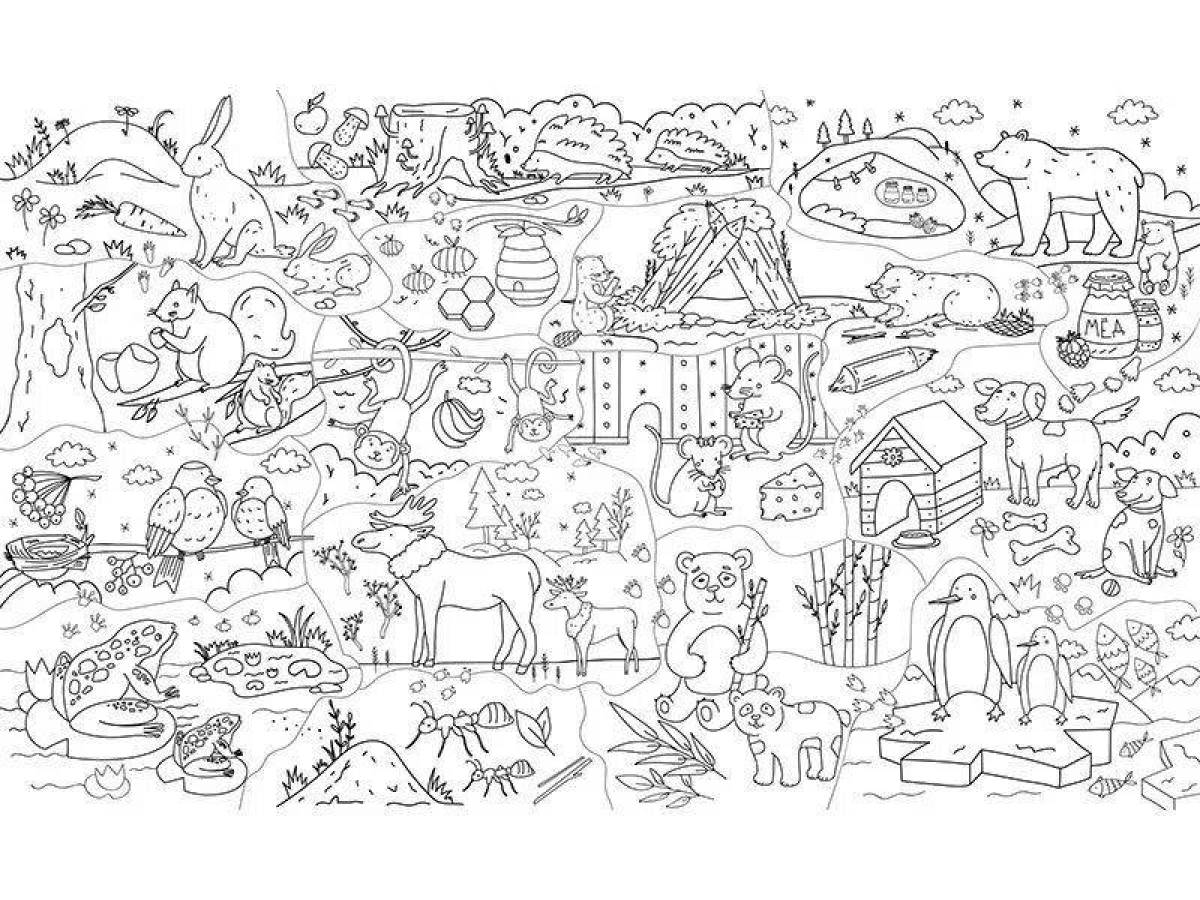 Grand coloring page many animals