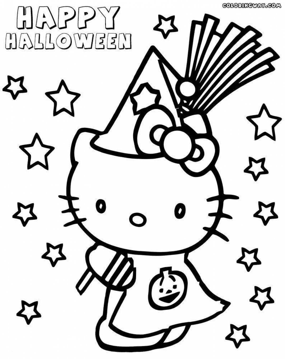 Spooky halloween kitty coloring page