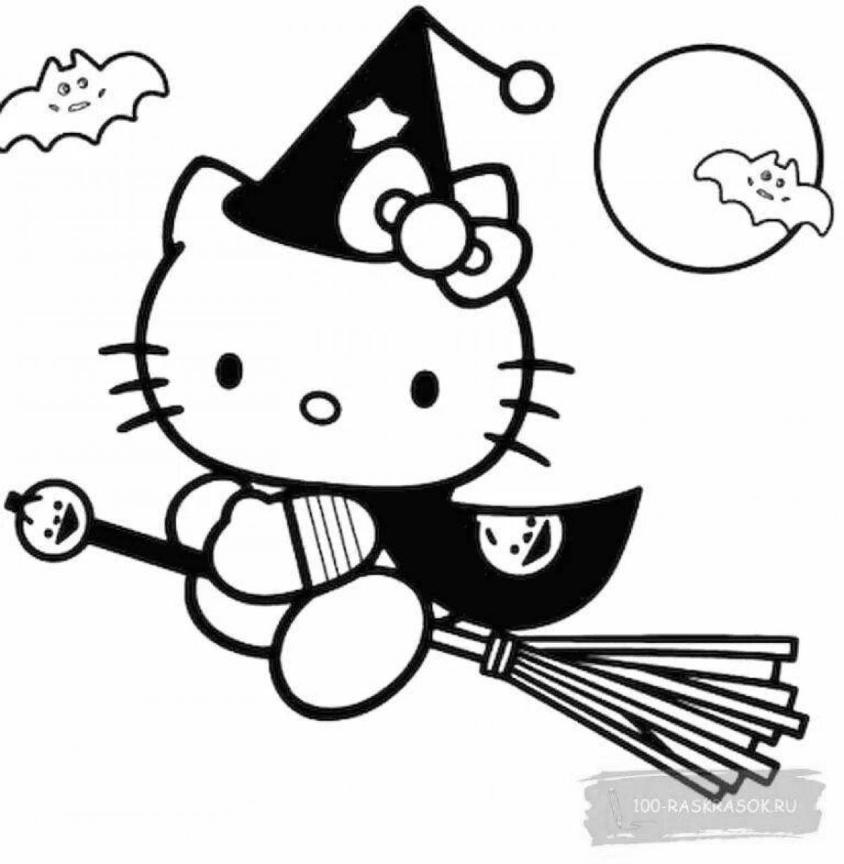 Nerving halloween kitty coloring page