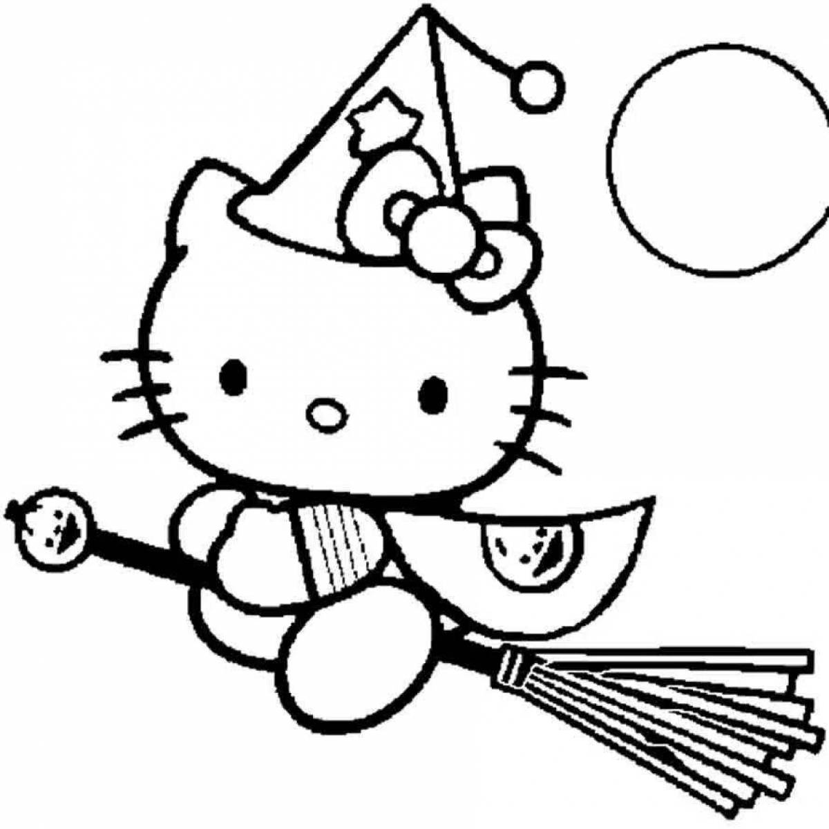 Chilling halloween kitty coloring page