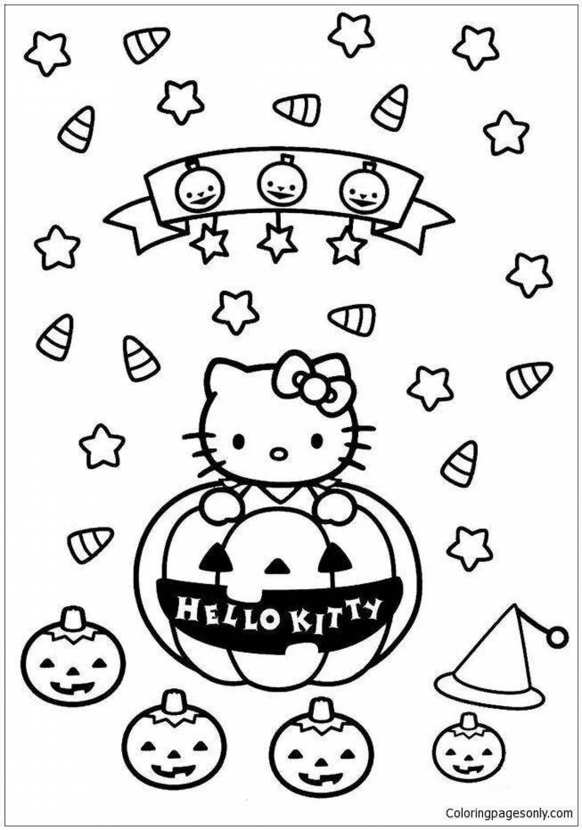 Shocking halloween kitty coloring page