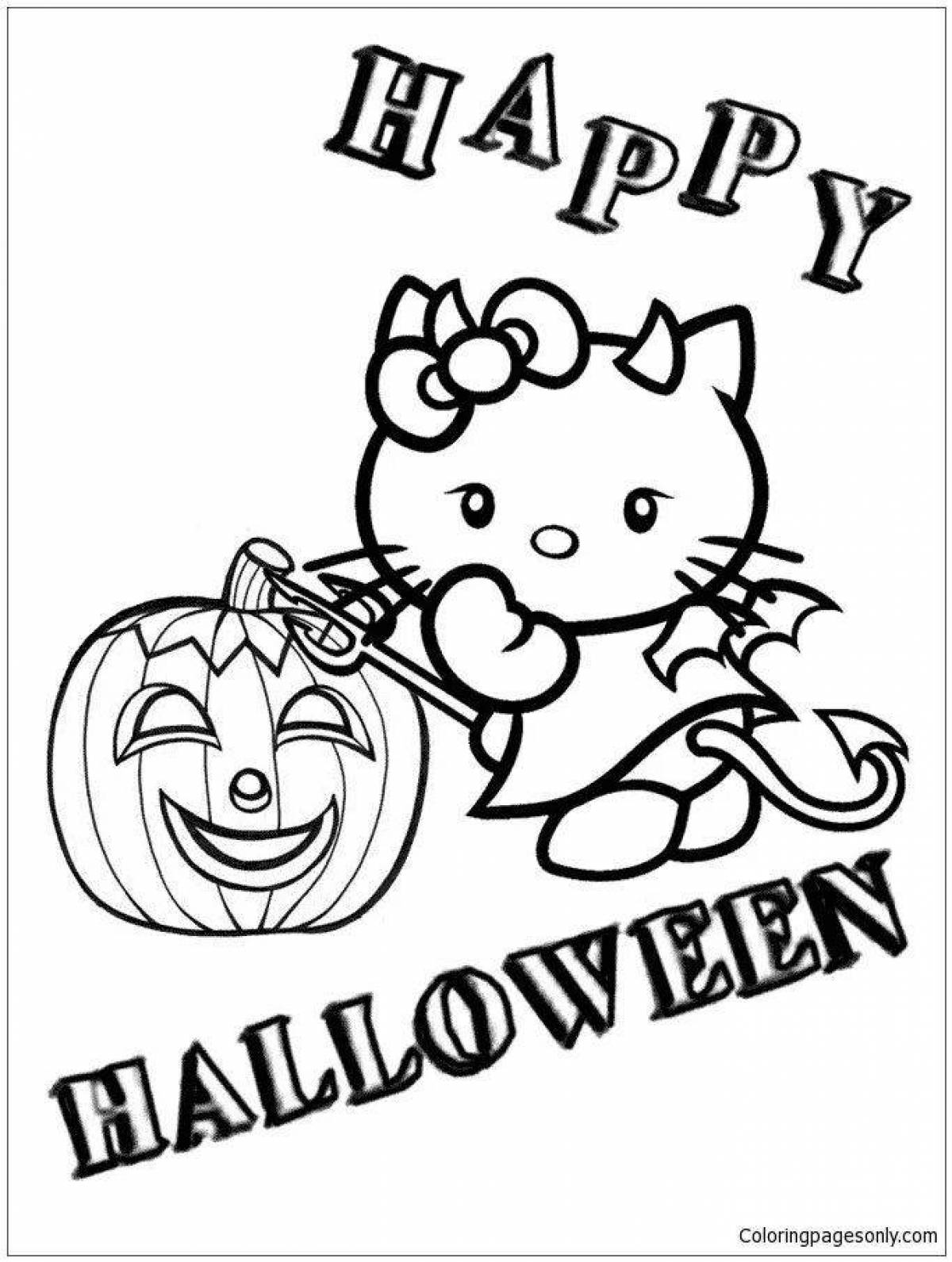 Awesome halloween kitty coloring page
