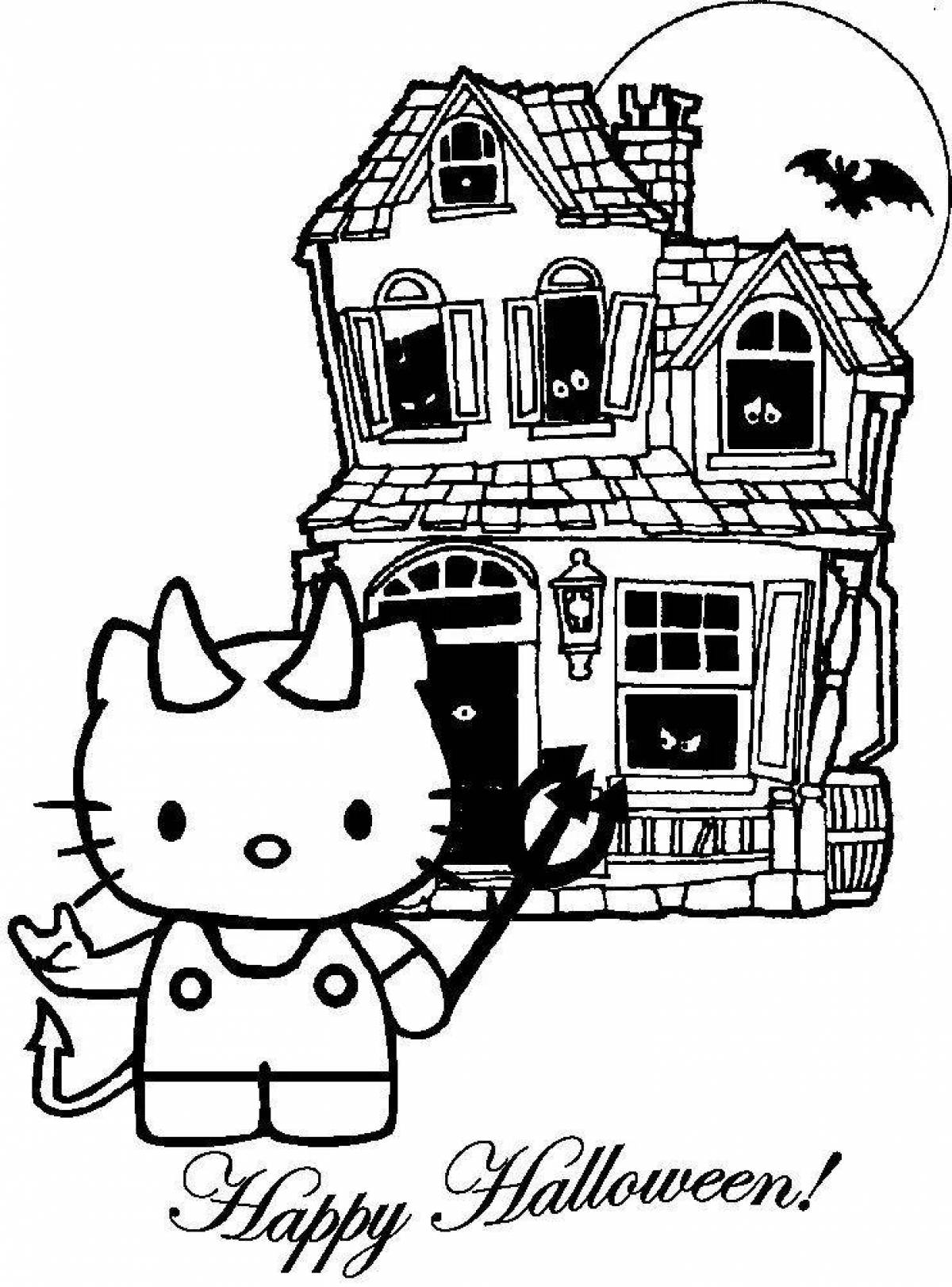 Disturbing halloween kitty coloring page