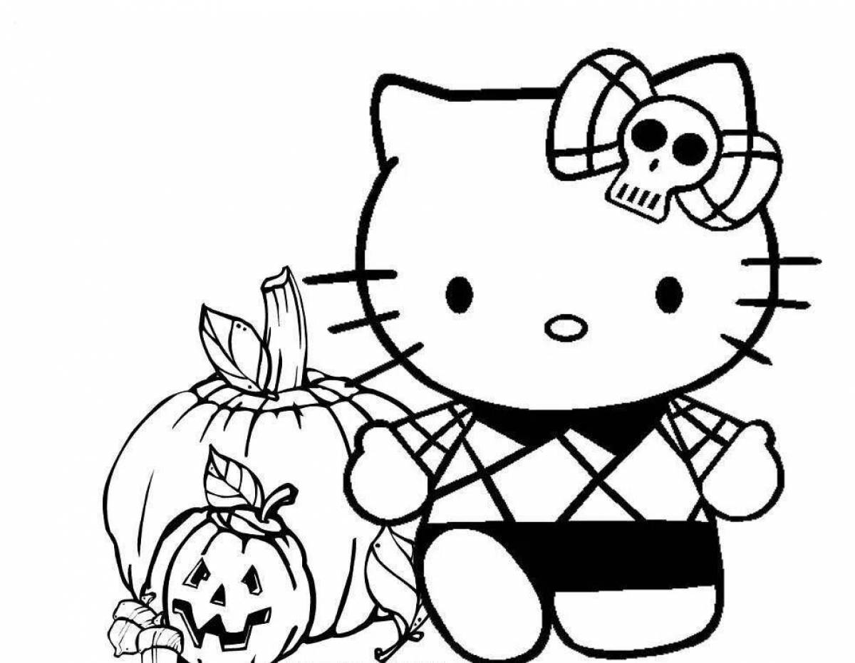 Fantastic halloween kitty coloring page