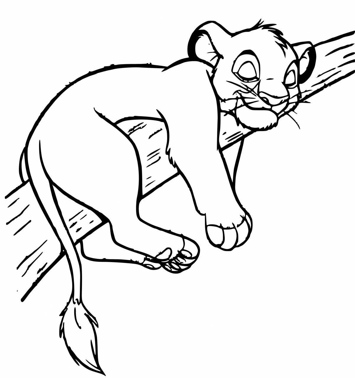 Simba the cat's playful coloring page