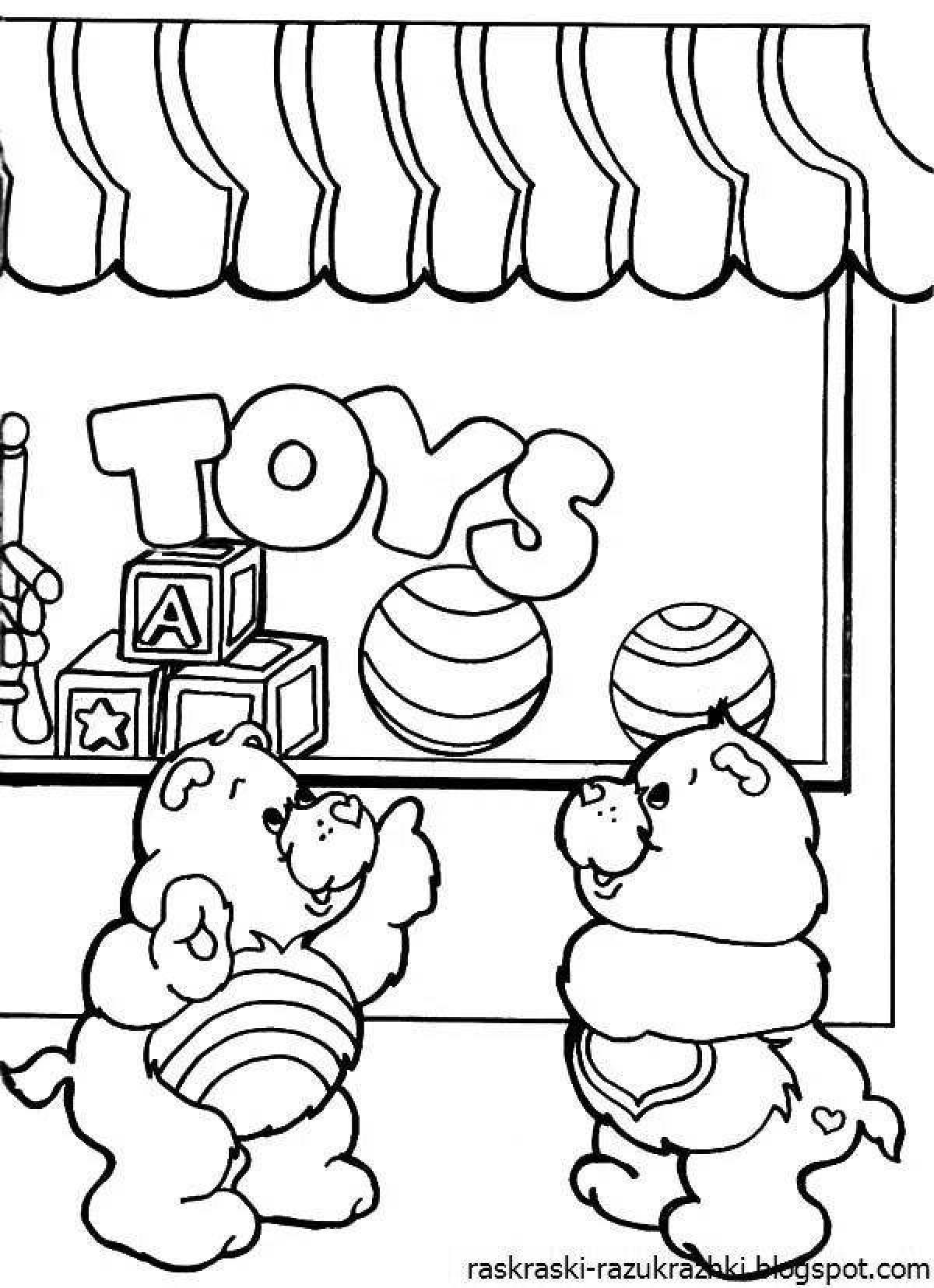Playful shop front coloring page