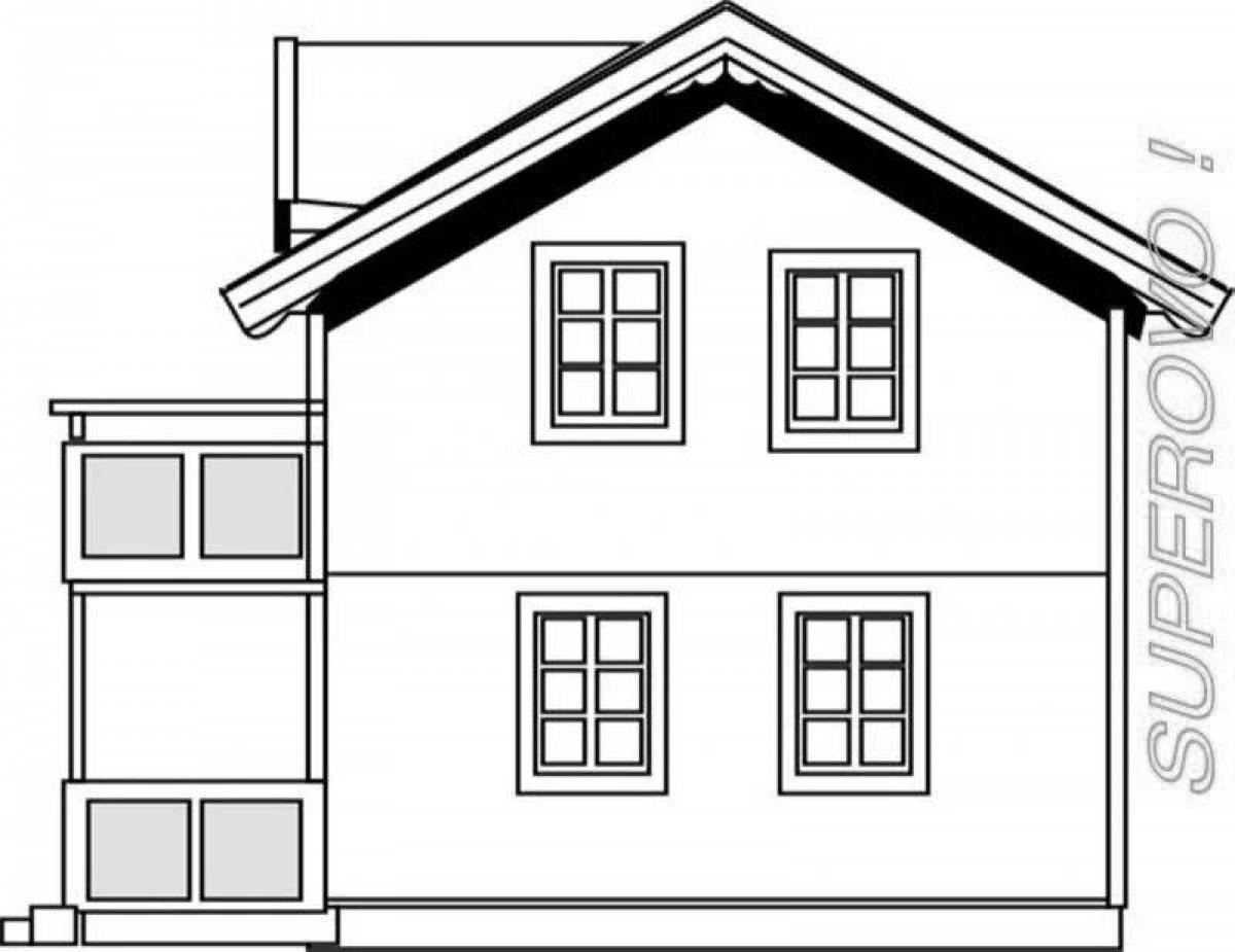 Coloring book bright two-storey house