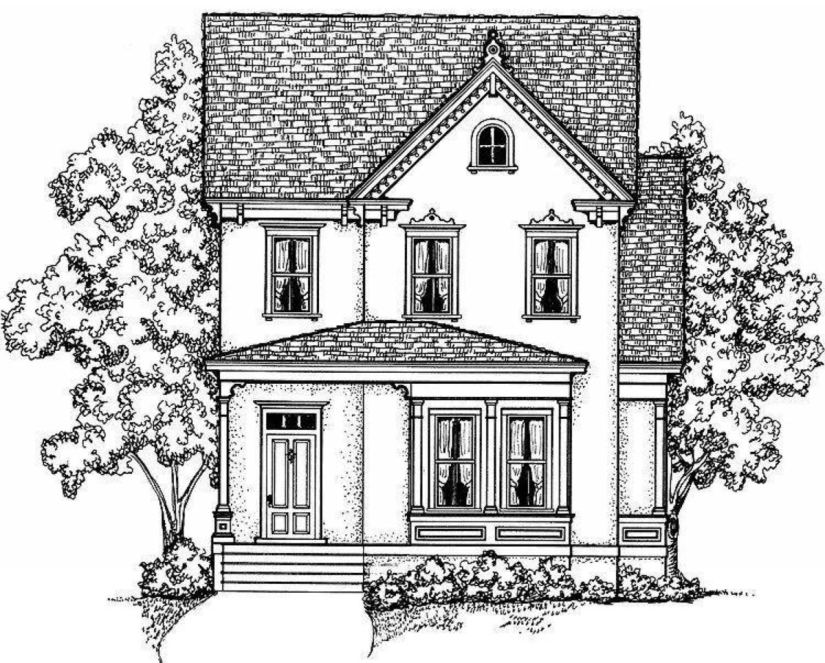 Coloring page charming two-storey house