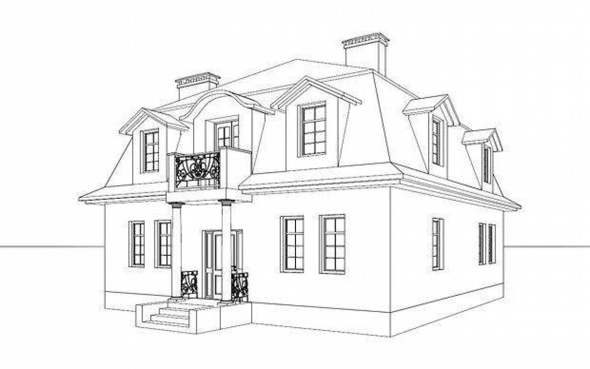 Coloring page luxury two-storey house