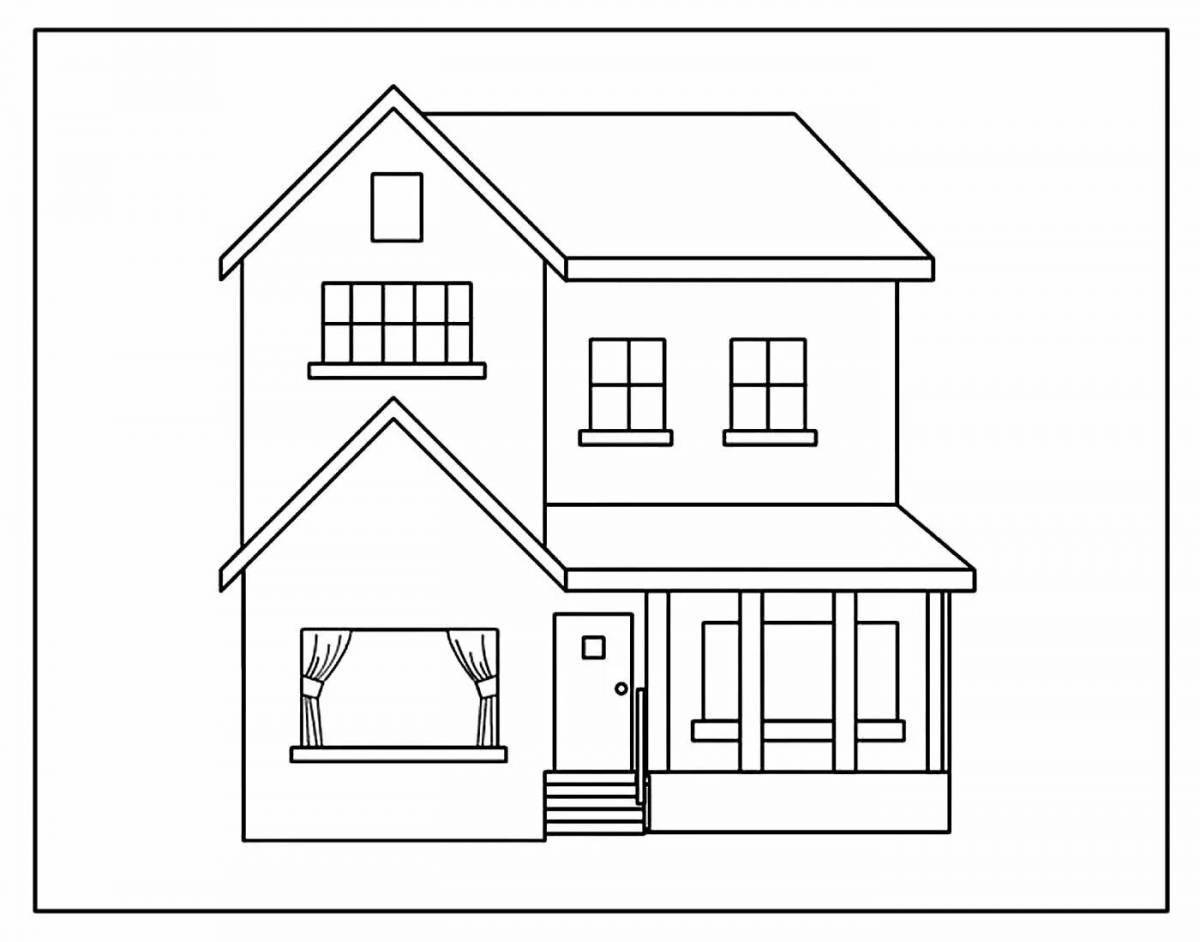 Coloring page of an elegant two-storey house